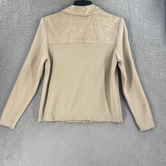 Coldwater Creek Jacket Womens Large Tan Suede Leather Knit Sleeves Full Zip - Picture 5 of 9